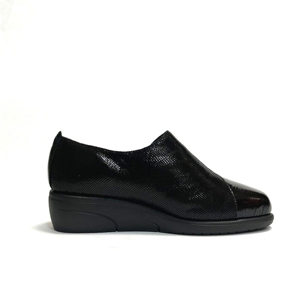 LUXURY SCARPE DONNA MOCASSINI COMFORT CON ZEPPA BASSA IN VERA PELLE PETRA NERO