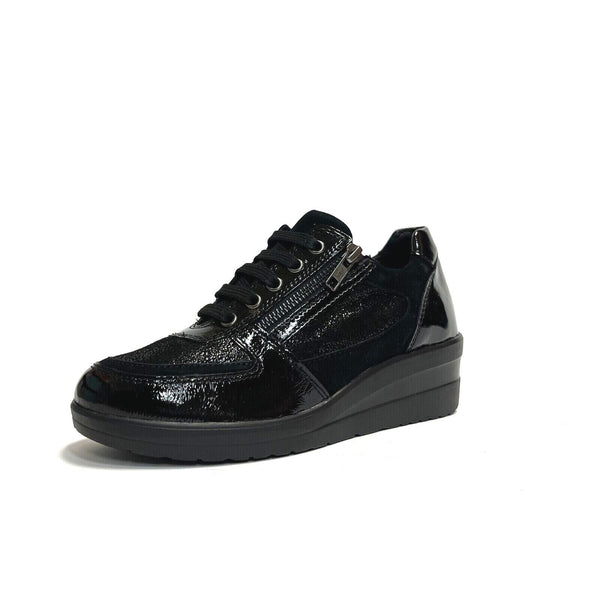 LUXURY SCARPE DONNA SNEAKERS COMFORT CON LACCI E CERNIERE RITA NERO