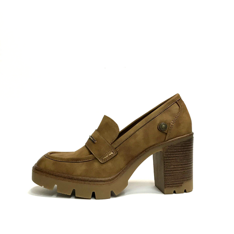 REFRESH SCARPE DONNA MOCASSINI CON TACCO ALTO E PLANTARE IMBOTTITO 172389 CAMEL