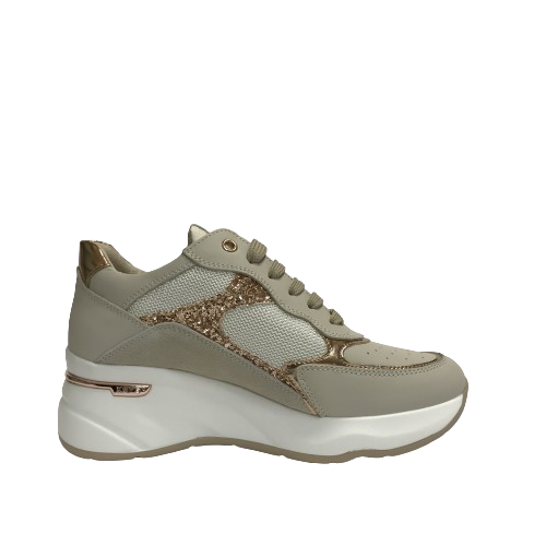 KEYS SCARPE DONNA SNEAKERS CASUAL CON GOMMA MEDIA K-9040 BEIGE CON STRASS