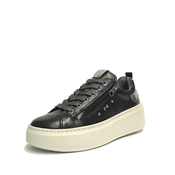 NERO GIARDINI SCARPE DONNA SNEAKERS CON GOMMA MEDIA I308460D NERO PELLE