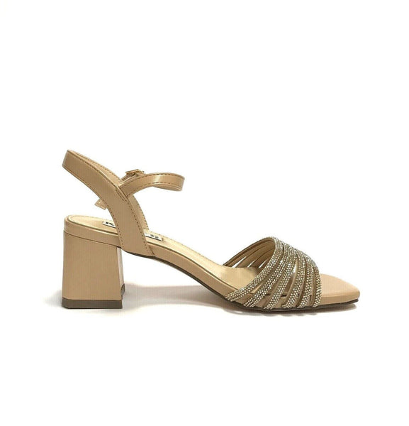 KEYS SCARPE DONNA SANDALI ELEGANTI CON TACCO MEDIO A QUADRATO K-9533 BEIGE LUREX