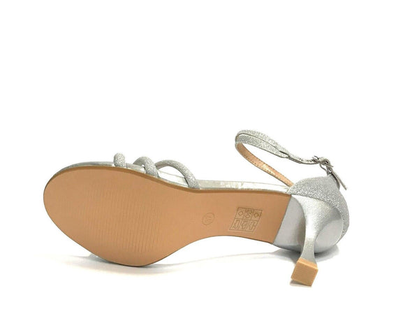 KEYS SCARPE DONNA SANDALI ELEGANTI CON TACCO MEDIO A ROCCHETTO K-9440 SILVER