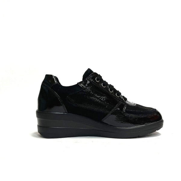 LUXURY SCARPE DONNA SNEAKERS COMFORT CON LACCI E CERNIERE RITA NERO