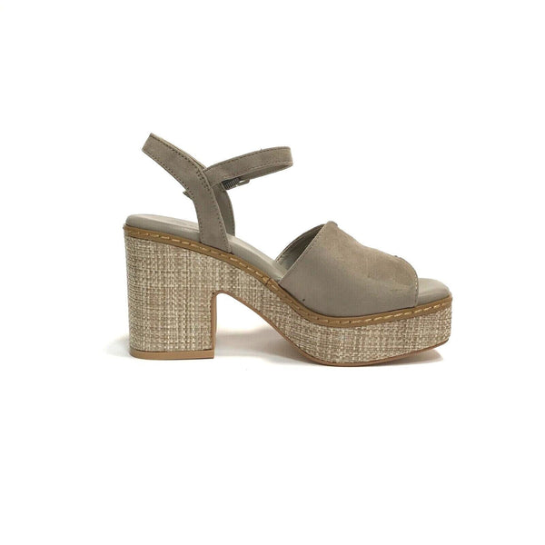 WCUBED SCARPE DONNA SANDALI CON TACCO QUADRATO E PLATEAU 46613 TAUPE CAMOSCIO