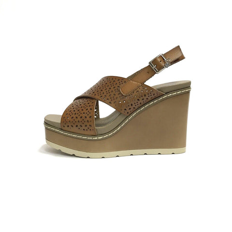 WCUBED SCARPE DONNA SANDALI LEGGERI CON ZEPPA ALTA E PLATEAU 46117 TAUPE