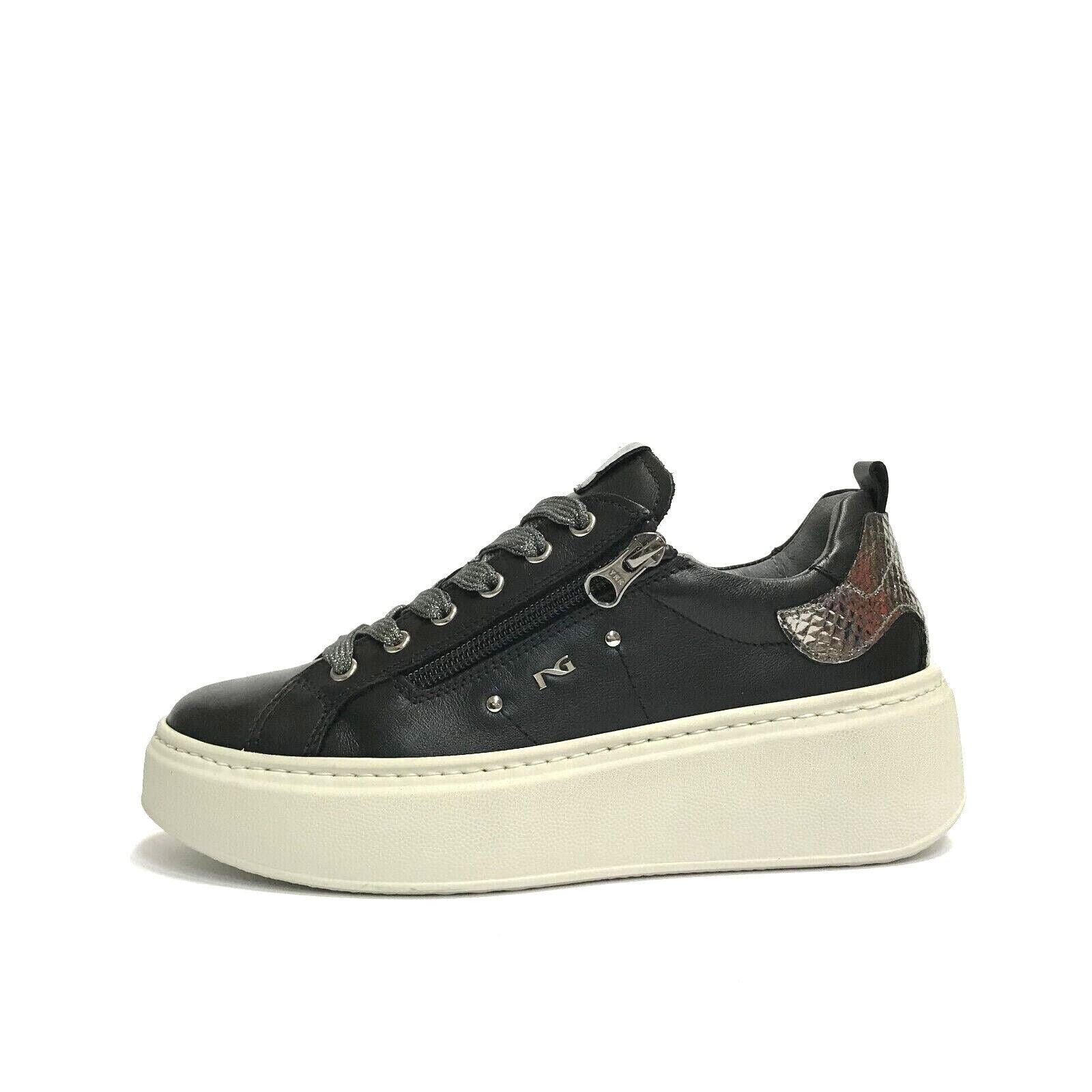 NERO GIARDINI SCARPE DONNA SNEAKERS CON GOMMA MEDIA I308460D NERO PELLE