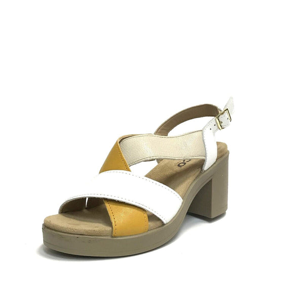 IGI&CO SCARPE DONNA SANDALI CON TACCO MEDIO COMFORT 5676211 BIANCO/GIALLO PELLE