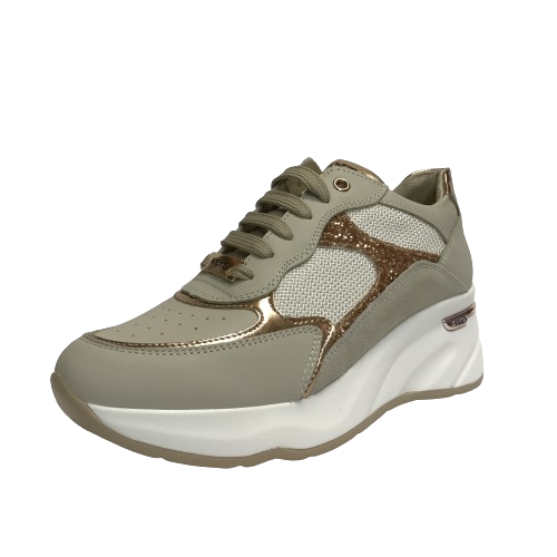 KEYS SCARPE DONNA SNEAKERS CASUAL CON GOMMA MEDIA K-9040 BEIGE CON STRASS