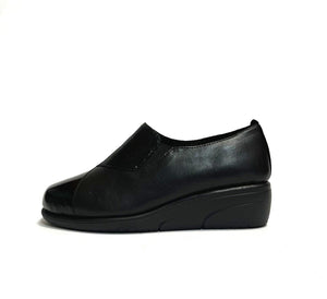 LUXURY SCARPE DONNA MOCASSINI COMFORT CON ZEPPA BASSA IN VERA PELLE PETRA NERO