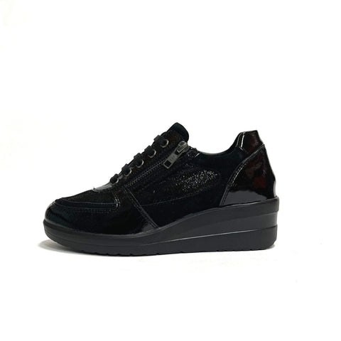 LUXURY SCARPE DONNA SNEAKERS COMFORT CON LACCI E CERNIERE RITA NERO