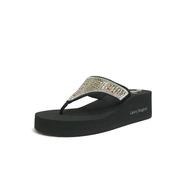 LAURA BIAGIOTTI SCARPE DONNA INFRADITO DA MARE IN GOMMA CON STRASS 8653 NERO