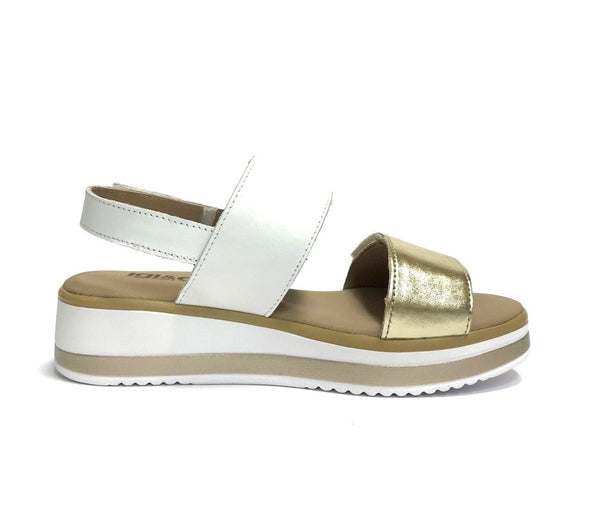 IGI&CO SCARPE DONNA SANDALI CON ZEPPA MEDIA E TRIPLO STRAPPO 5685422 ORO/BIANCO