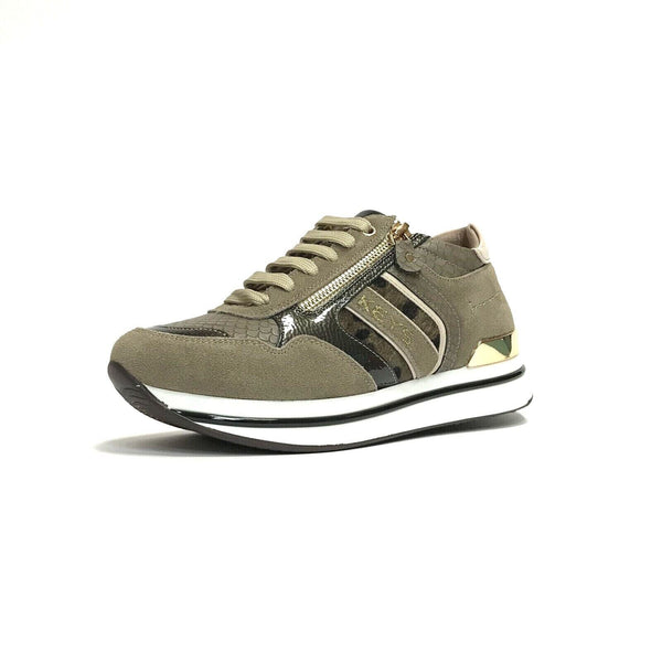 KEYS SCARPE DONNA SNEAKERS CON CERNIERE FUNZIONALI K-6861 TAUPE/BIANCO CAMOSCIO