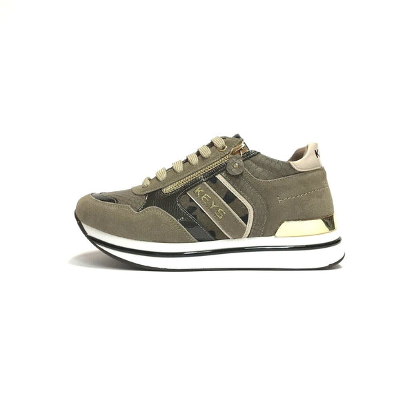 KEYS SCARPE DONNA SNEAKERS CON CERNIERE FUNZIONALI K-6861 TAUPE/BIANCO CAMOSCIO