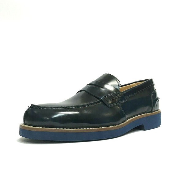 SCARPE UOMO EXTON MOCASSINI COLLEGE 2102 BLU PELLE ABRASVATA LUCIDA