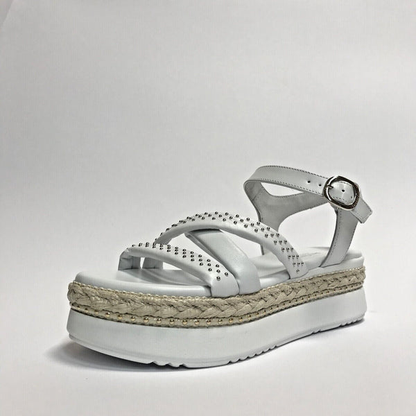 NERO GIARDINI SCARPE DONNA SANDALI CON ZEPPA MEDIA E307820D BIANCO PELLE