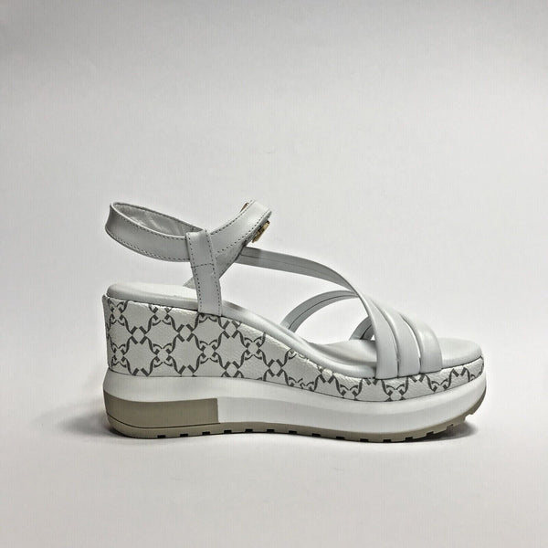 NERO GIARDINI SCARPE DONNA SANDALI CON ZEPPA MEDIA CON LOGO E307758D BIANCO